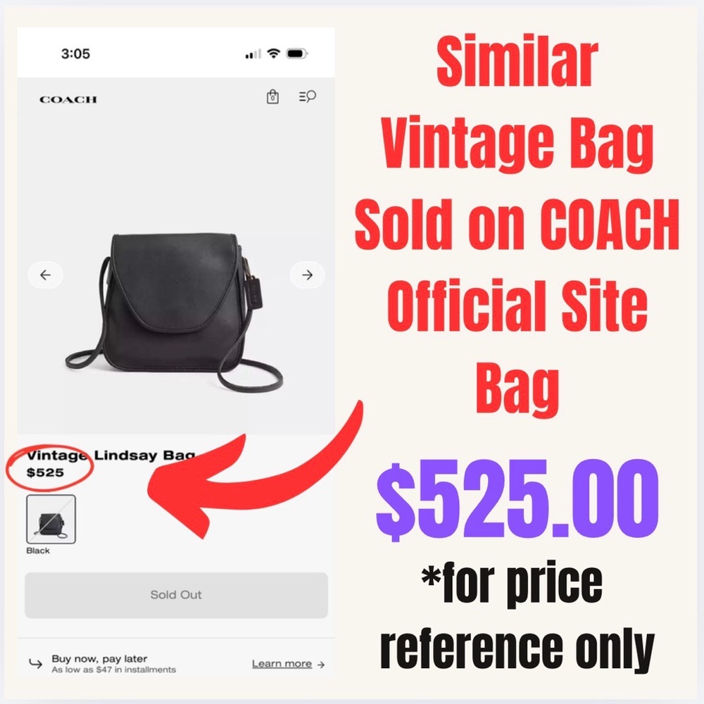 COACH Genuine Vintage Casey Black Leather Crossbody Bag - Picture 3 of 16